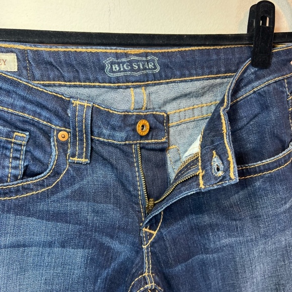 Big Star Casey Jeans Dark Blue Distressed Denim Ultra Low Rise Womens Sz 28 Long - Picture 9 of 16
